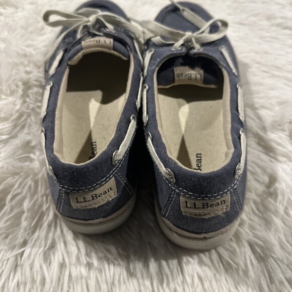 LL Bean womens 7.5 Medium comfort boat shoes blue tie preppy timeless - Picture 9 of 10